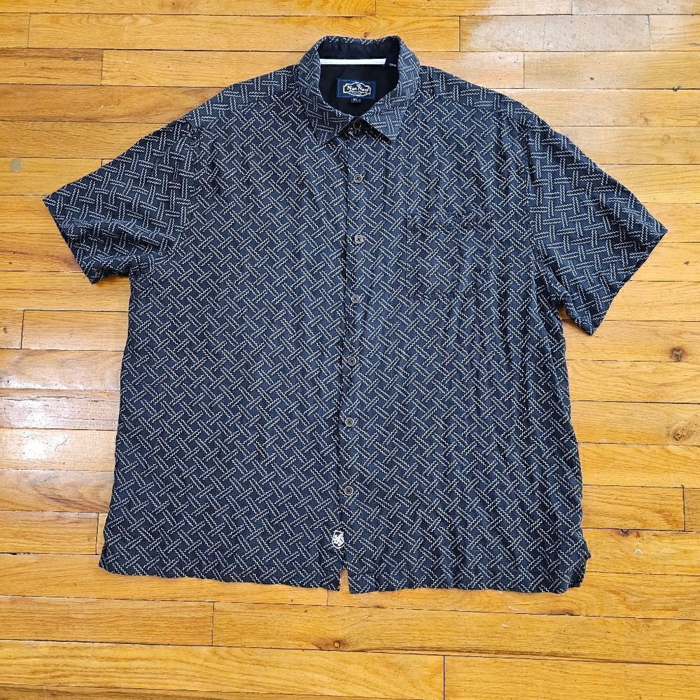 Nat Nast Silk Blend Button Up Shirt XL Blue Aztec